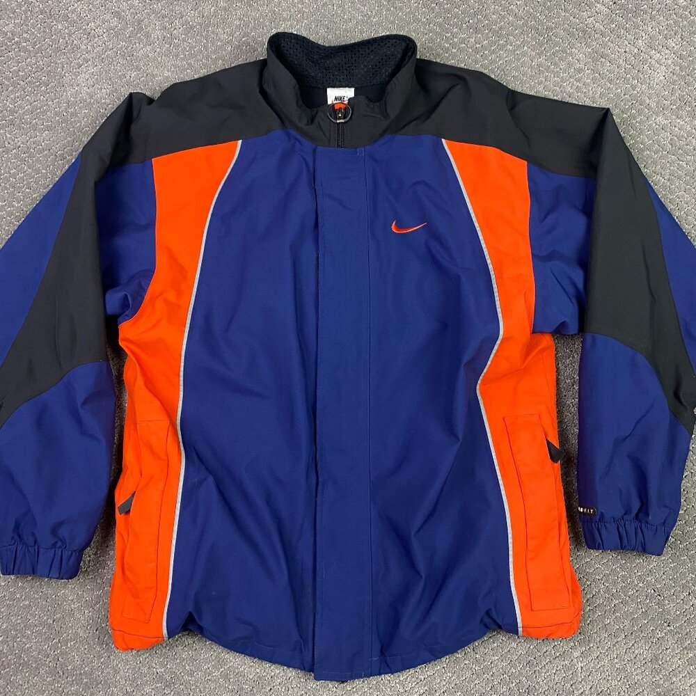 Vintage 90s Nike Storm Fit Running Jacket Mens Medium Weather Blue Orange Vented